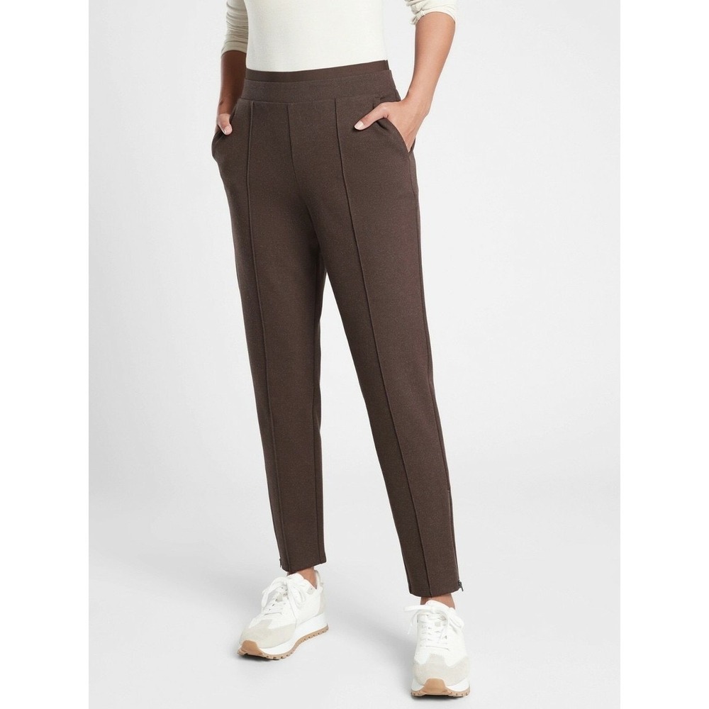 Athleta Brown Ankle Zip Pants Career Casual Comfort Stretch Work Office